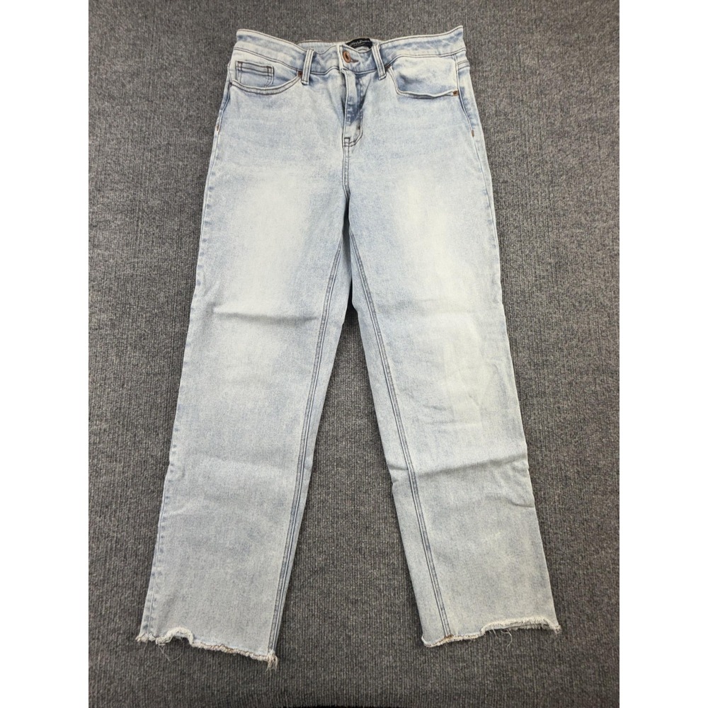 Flag & Anthem Jeans Womens 14/32 Light Blue High Rise Straight Raw Hem Denim